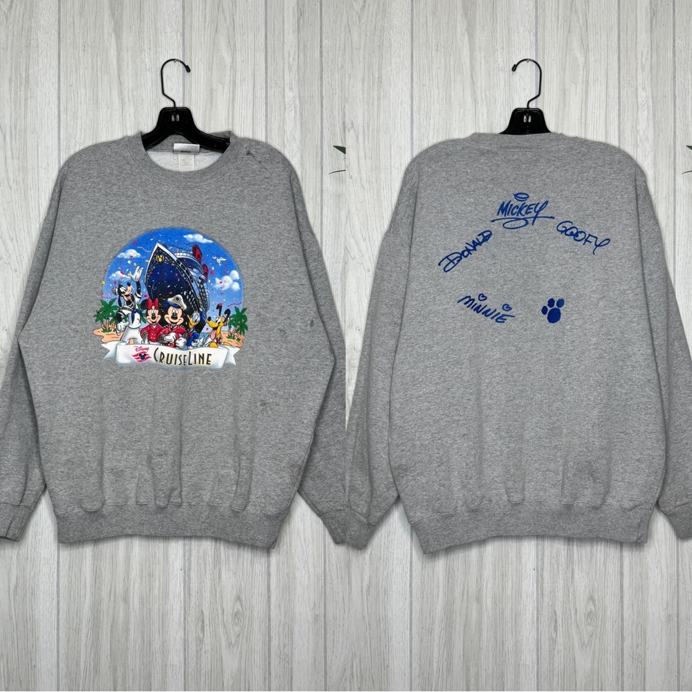 STAINED Vintage Disney Cruise Line Crewneck Sweatshirt Character Signatures XL